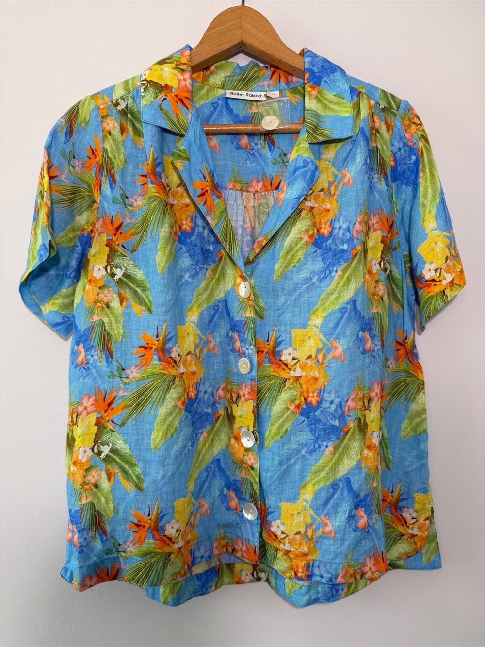 Roller Rabbit Blue Tropical Floral Button-Down Shirt